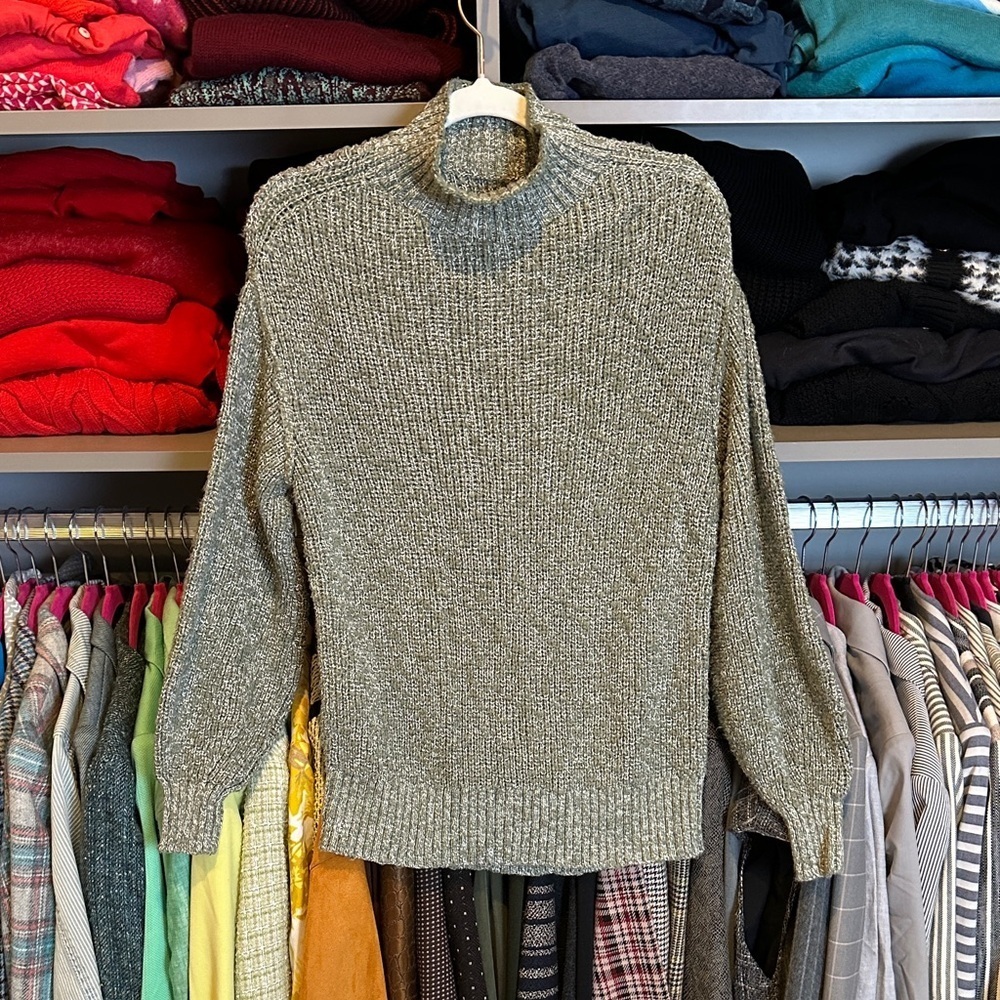 Aerie olive/white heathered long sleeve mock neck drop shoulder sweater size XXS